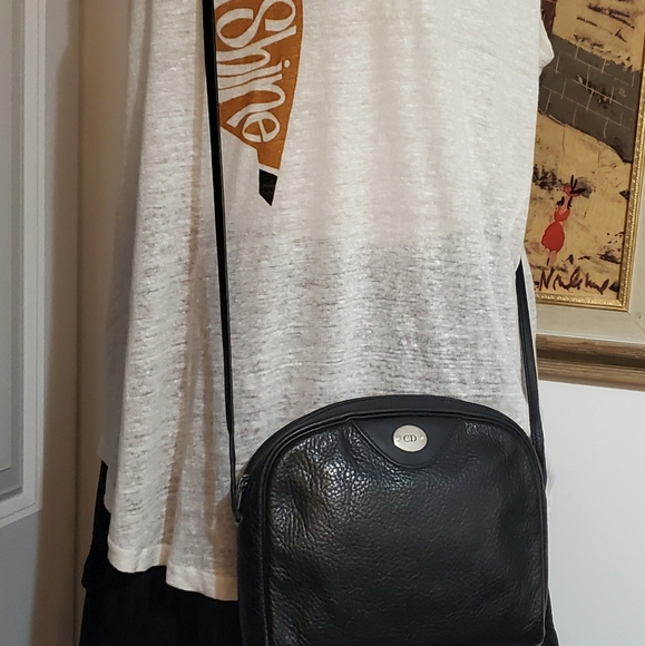 CHRISTIAN DIOR VINTAGE CLASSIC CALF BLACK  LEATHER CROSS BODY SLING BAG- FRANCE - Picture 4 of 14